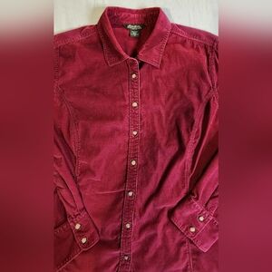 Eddie Bauer Women's Courdaroy Deep Red Button Down Shirt, Size XL